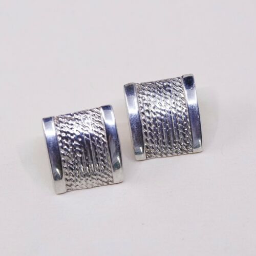 Vtg 925 Silver Handmade Square Textured Studs Earrings, Stamped Sterling