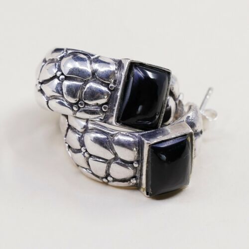 Beautiful VTG Sterling 925 silver Handmade w Square Black Onyx Earrings Studs