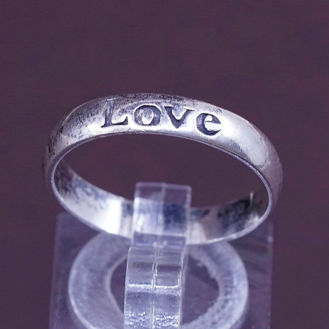 sz 8.25, vtg Sterling silver prayer ring, 925 band w/ "love" engraved