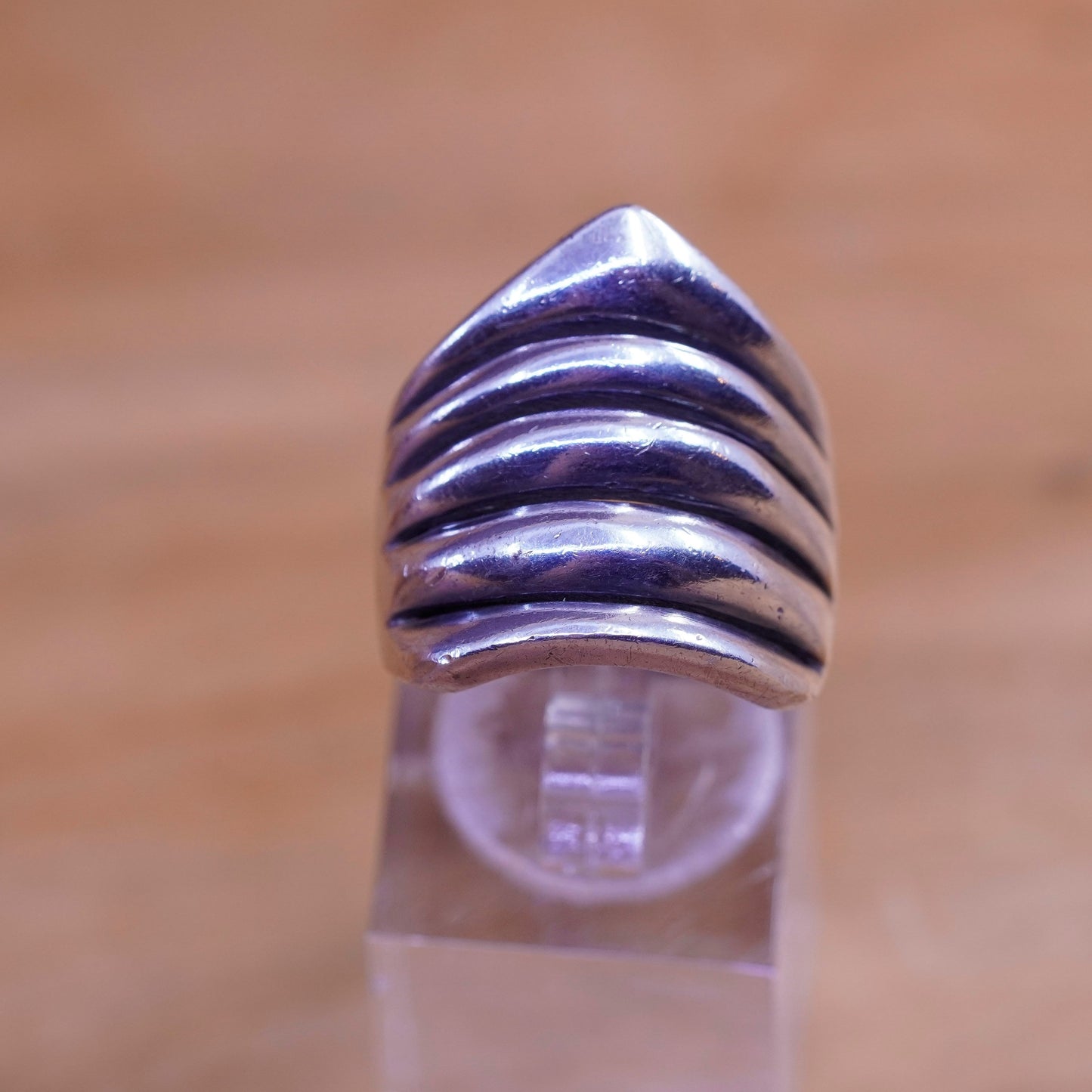 Size 7, vintage Mexico sterling silver handmade ring, 925 ribbed band