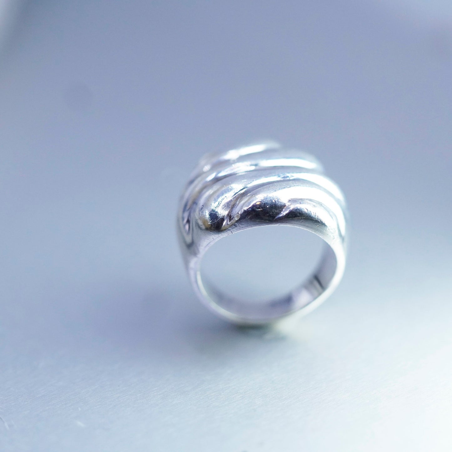 Size 5.5, vintage Sterling 925 silver handmade ring, modern ribbed band