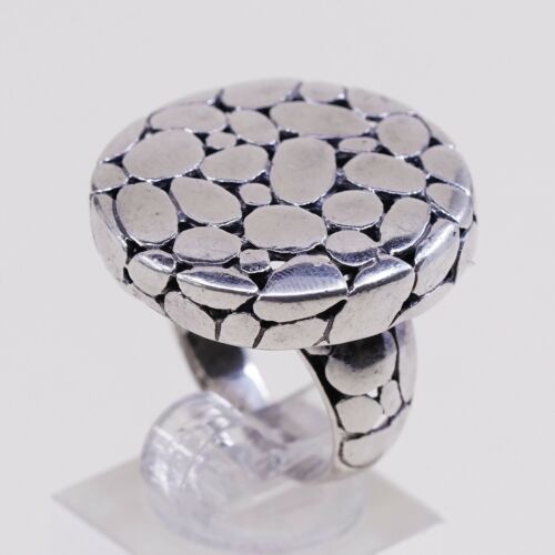 Sz 6, Vtg Pebble Textured Sterling 925 Silver Handmade Statement Ring, Stamped