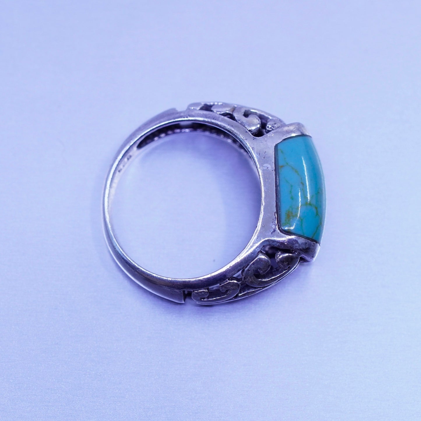 Size 7.25, southwestern Sterling 925 silver handmade filigree ring turquoise