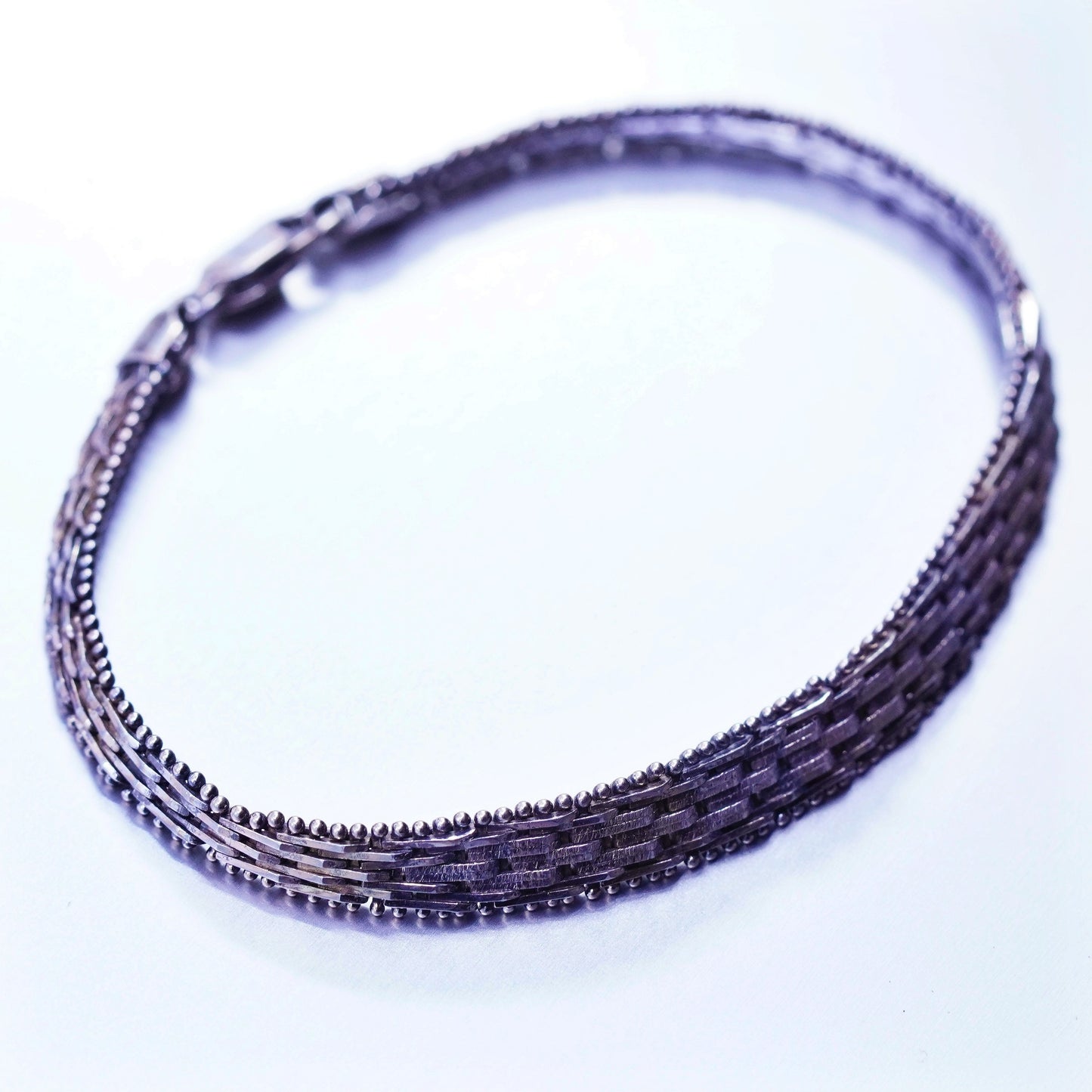 7.5”, Vintage Italy Milor Sterling 925 silver handmade bracelet, riccio chain