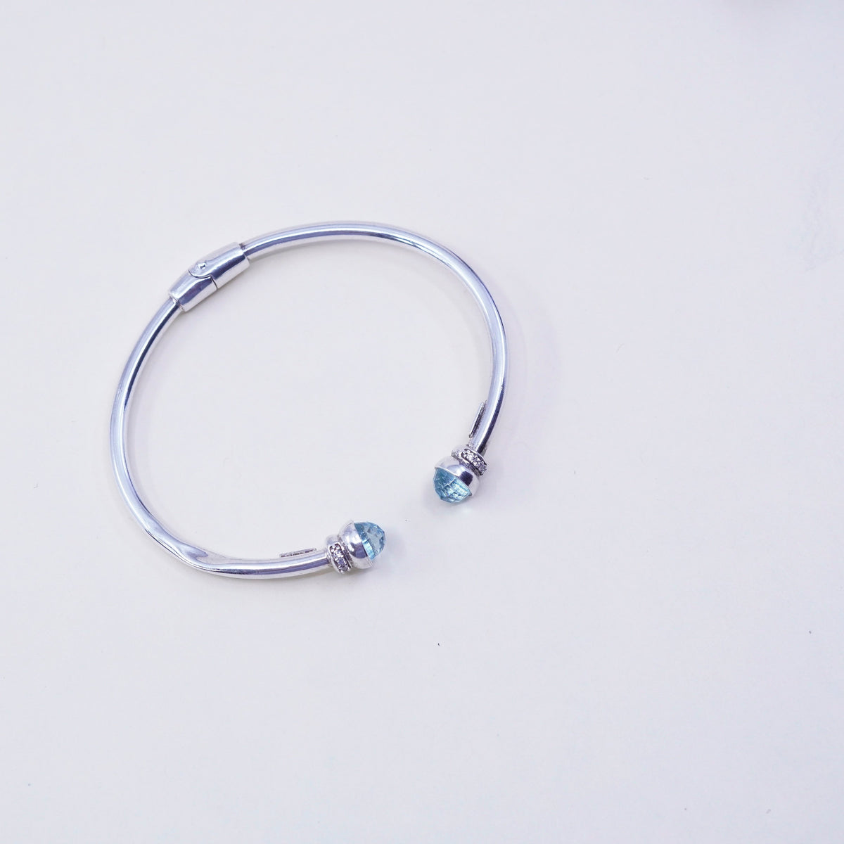 6.5”, Dyadema sterling silver contemporary bracelet, 925 bangle cushion topaz