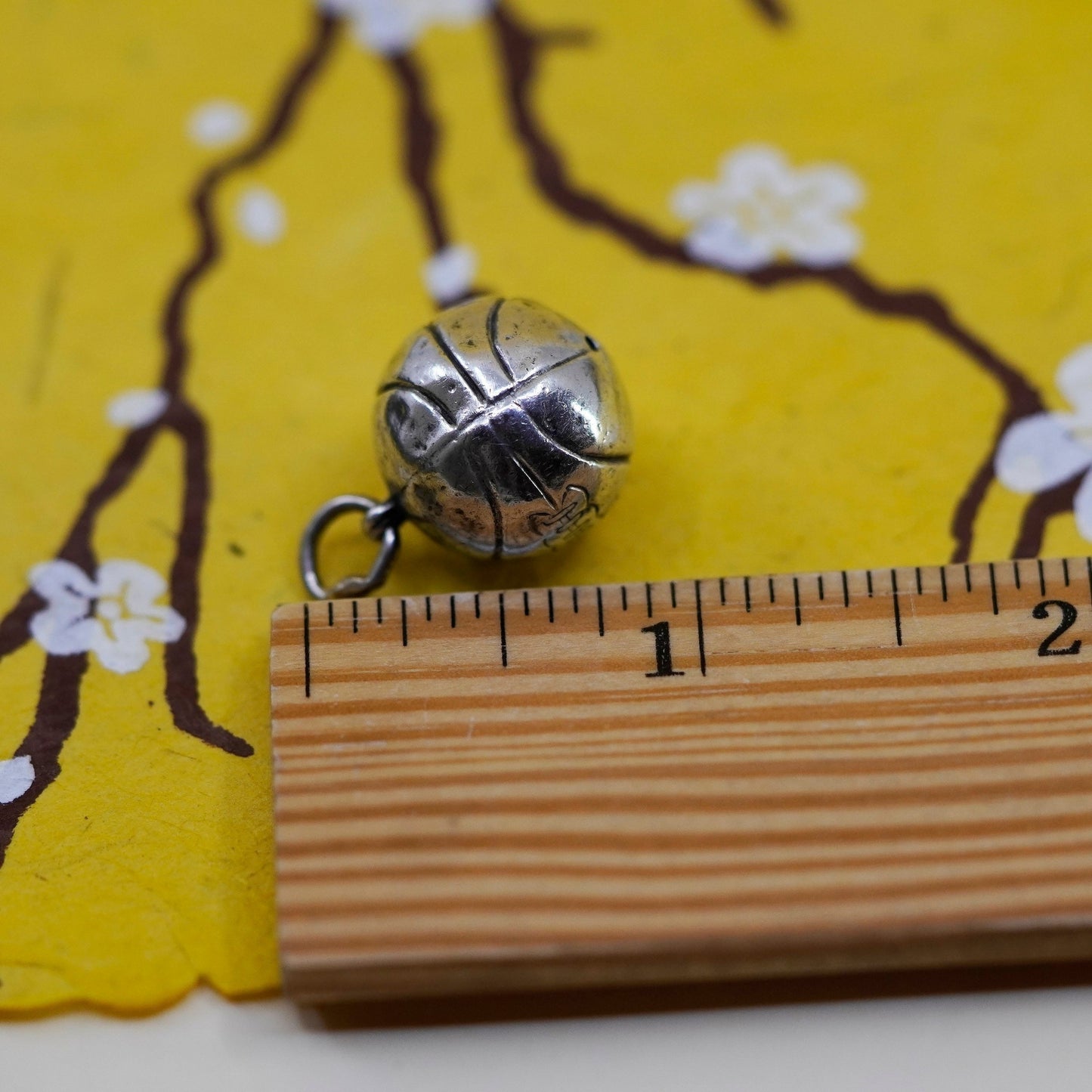 Vintage Sterling silver handmade ball charm, 925 basketball pendant