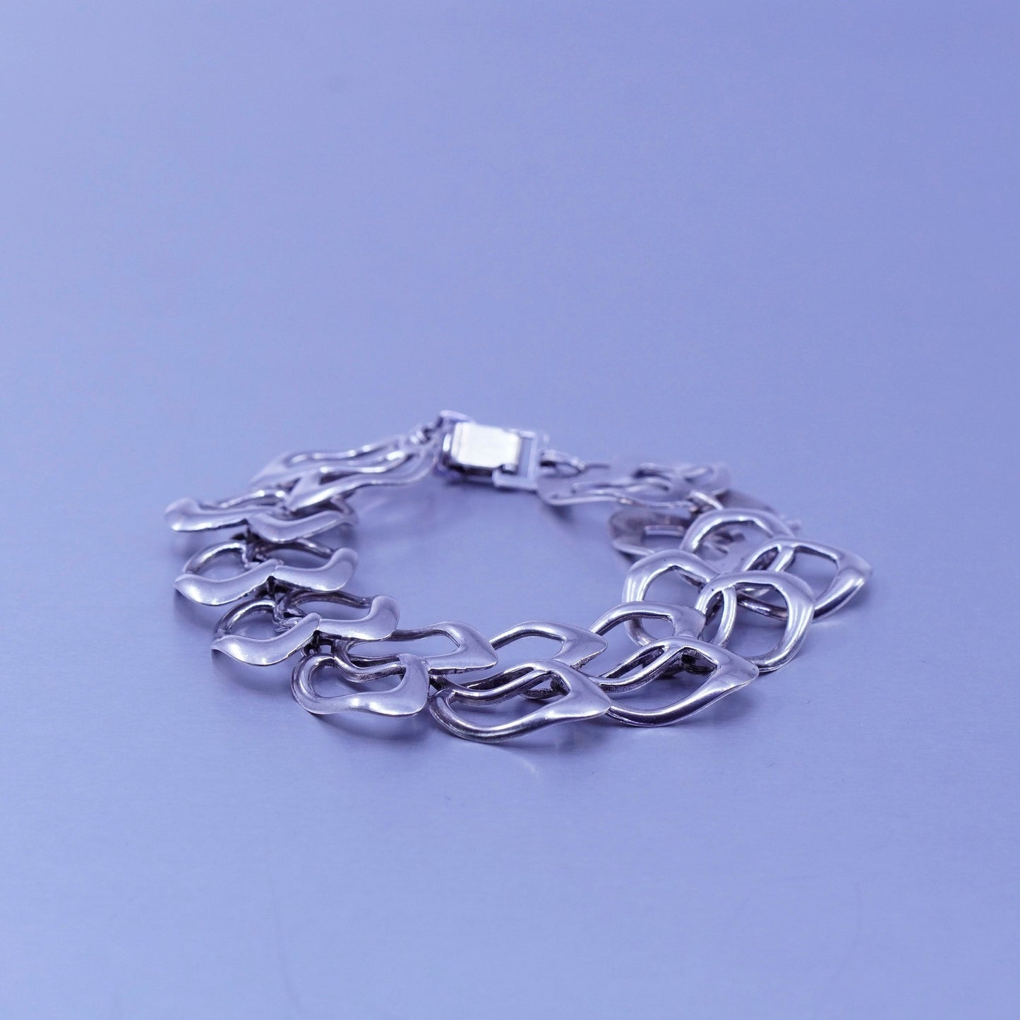 7”, Vintage Italy Sterling 925 silver handmade bracelet, double circle chain