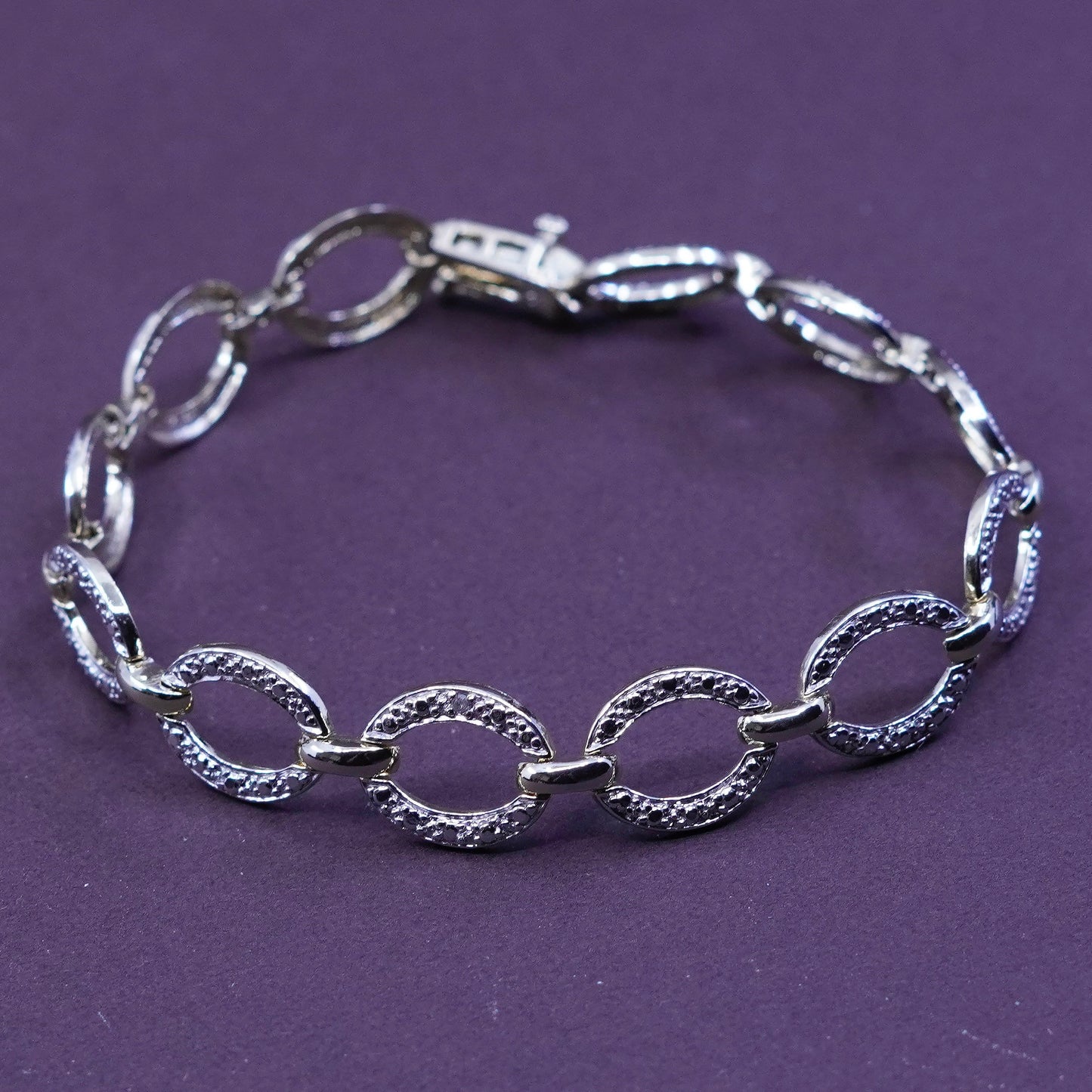 7”, Vermeil gold over Sterling silver Circle bracelet, 925 link with diamonds