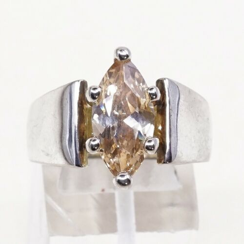 Sz 6, Vintage Sterling Silver handmade Ring, 925 Silver Cocktail W/ citrine