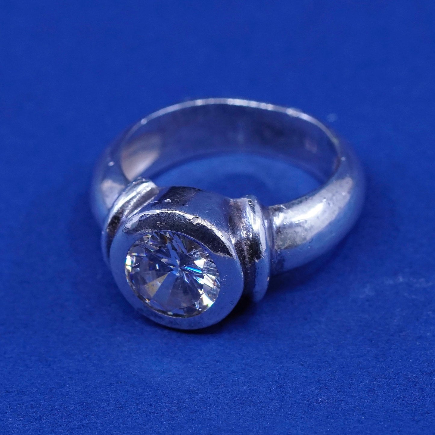 Size 6.75, vintage Sterling silver handmade ring, 925 engagement ring w/ cz