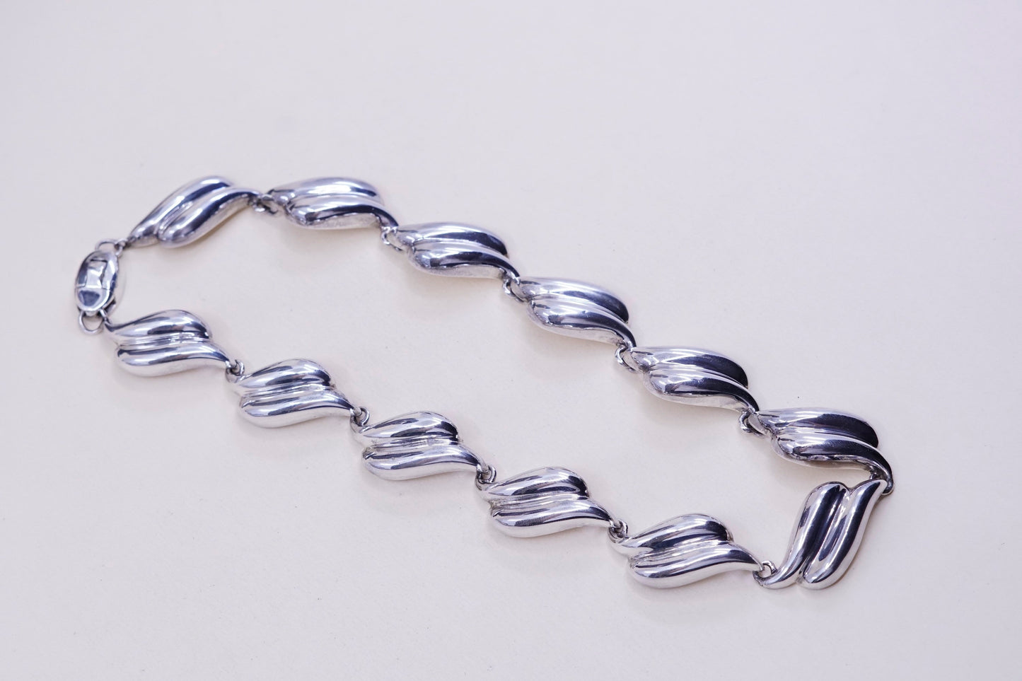16”,, Vintage sterling 925 silver wavy tennis necklace, 925 chain