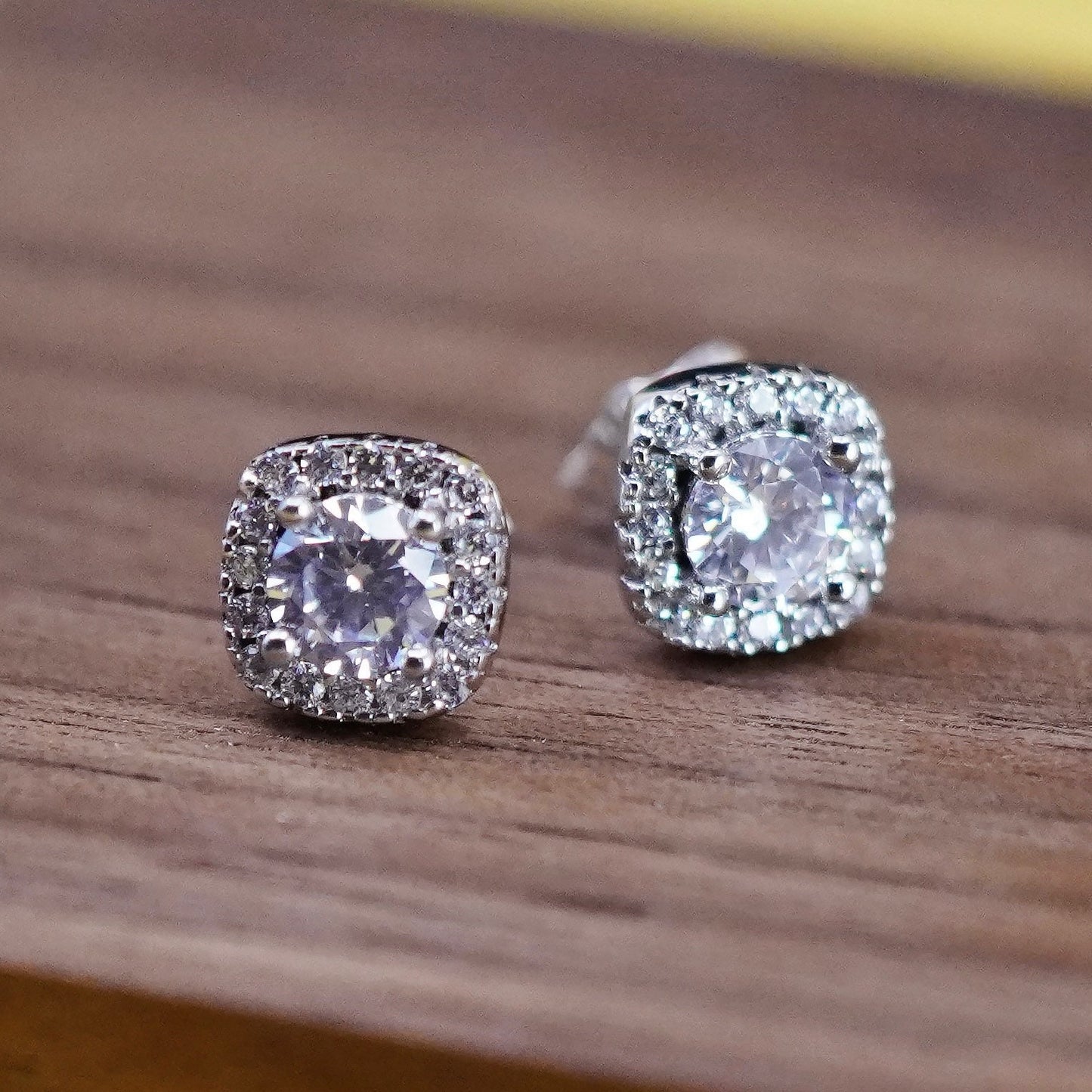 Vintage modern Sterling 925 silver studs, earrings with cz around
