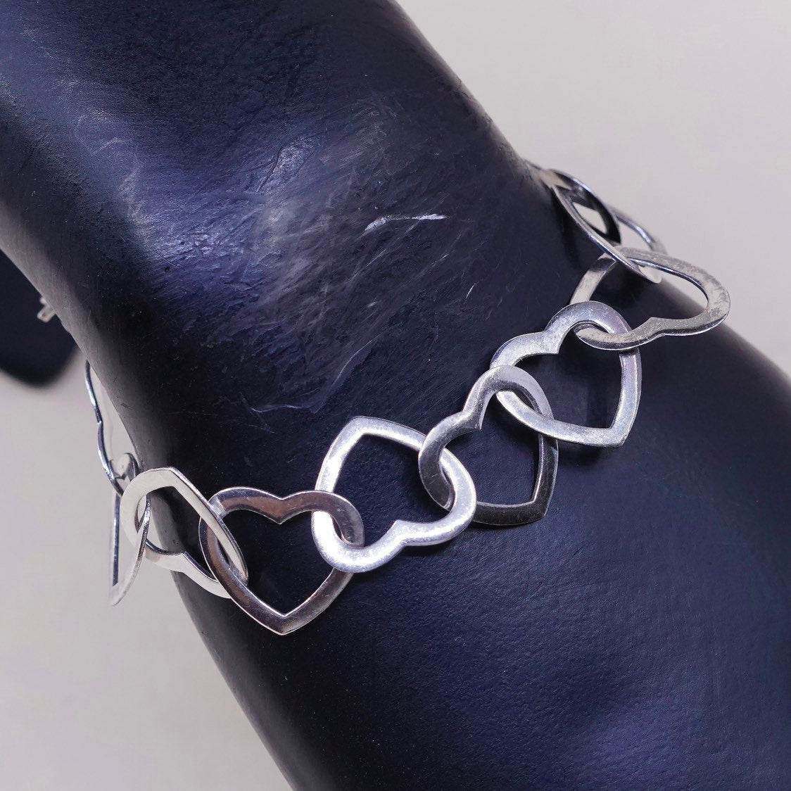 6.5”, VTG sterling silver handmade heart bracelet, 925 chain