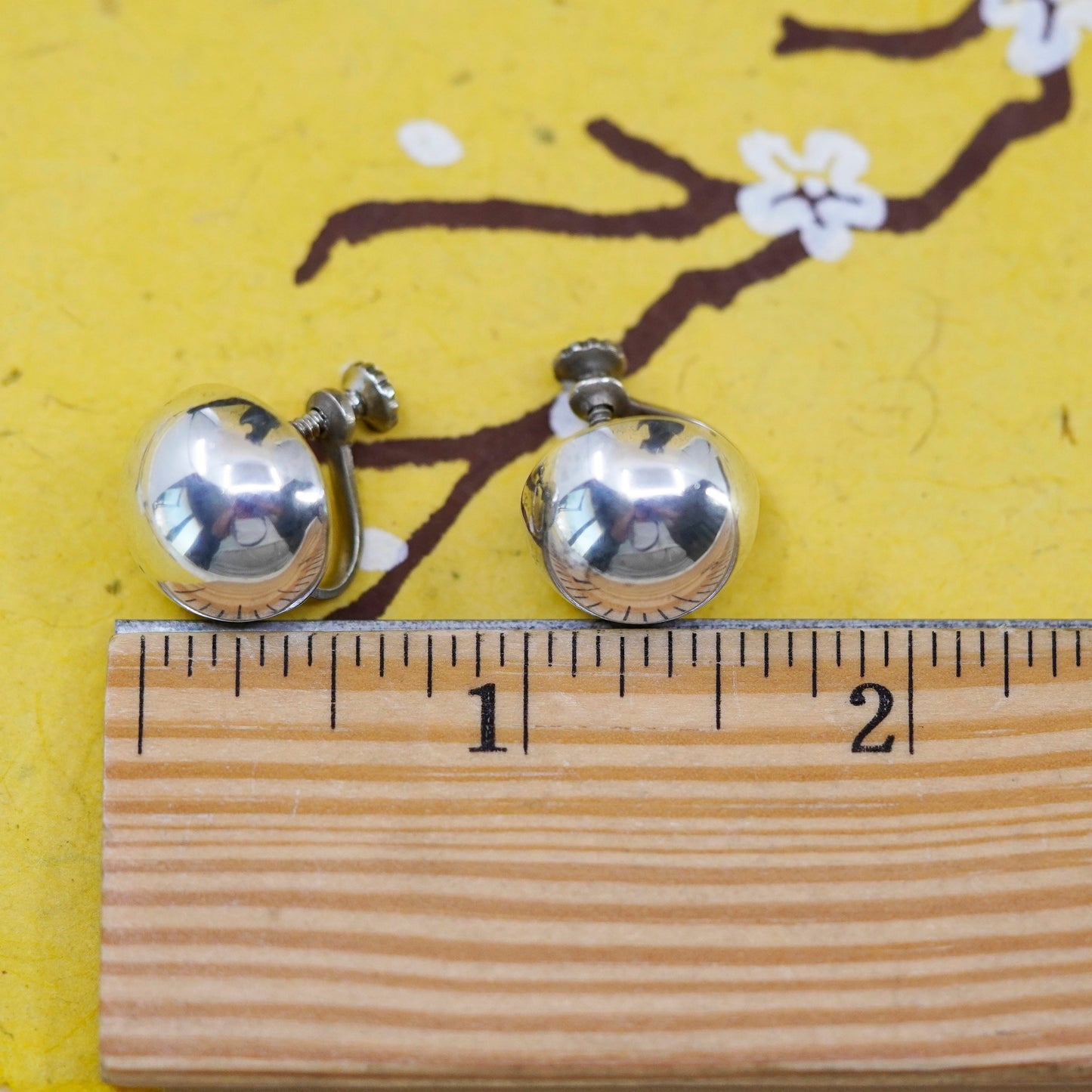 0.5” VTG taxco Sterling silver handmade earrings, 925 puffy studs screw back