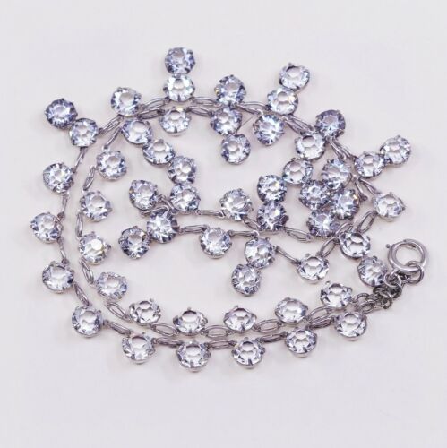 17”, Vintage Sterling Silver Necklace, 925 Chain Chain W/ Cz Details