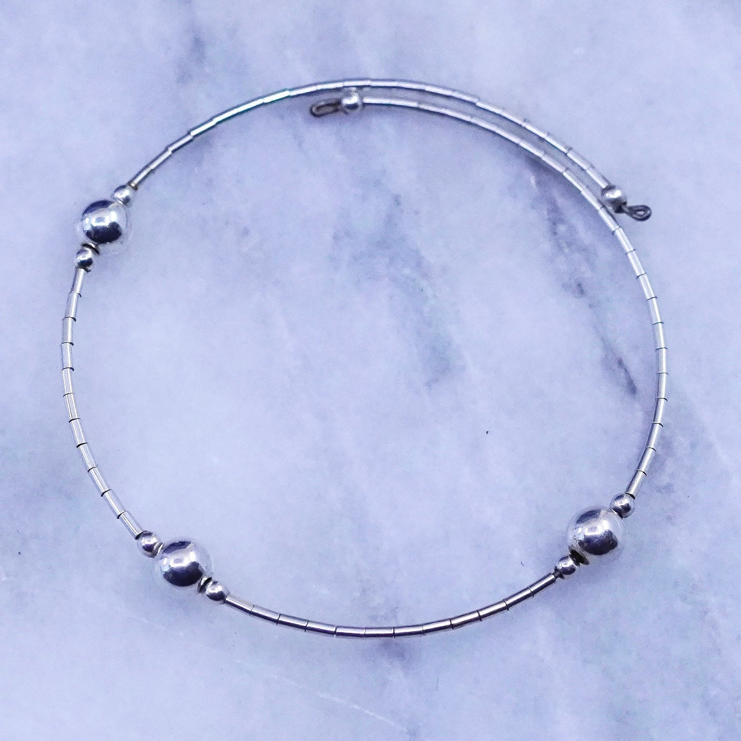 Size adjustable, vintage sterling silver handmade bracelet, 925 beaded bangle