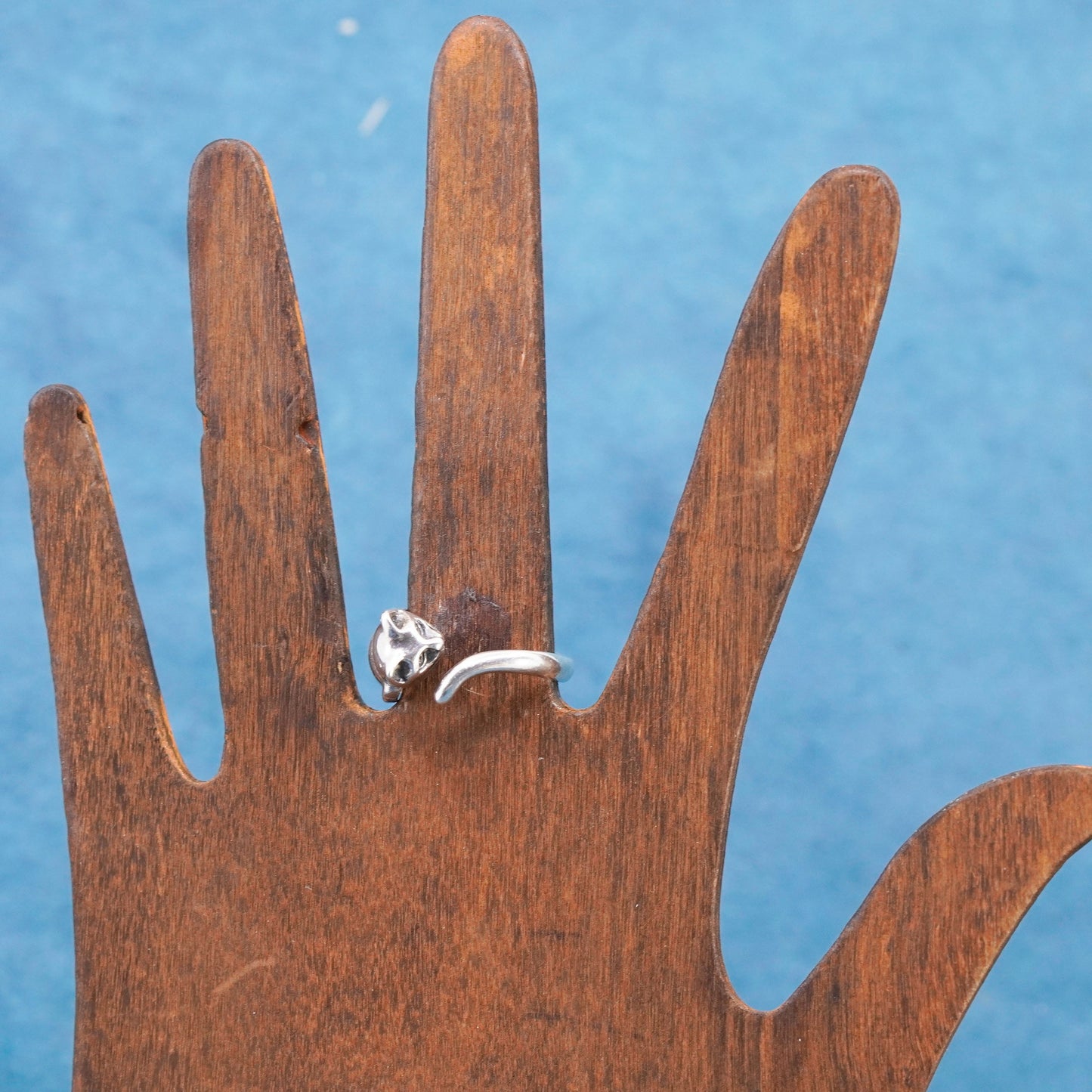 Size adjustable, Vintage Sterling Silver Handmade ring, 925 cat kitty wrap band