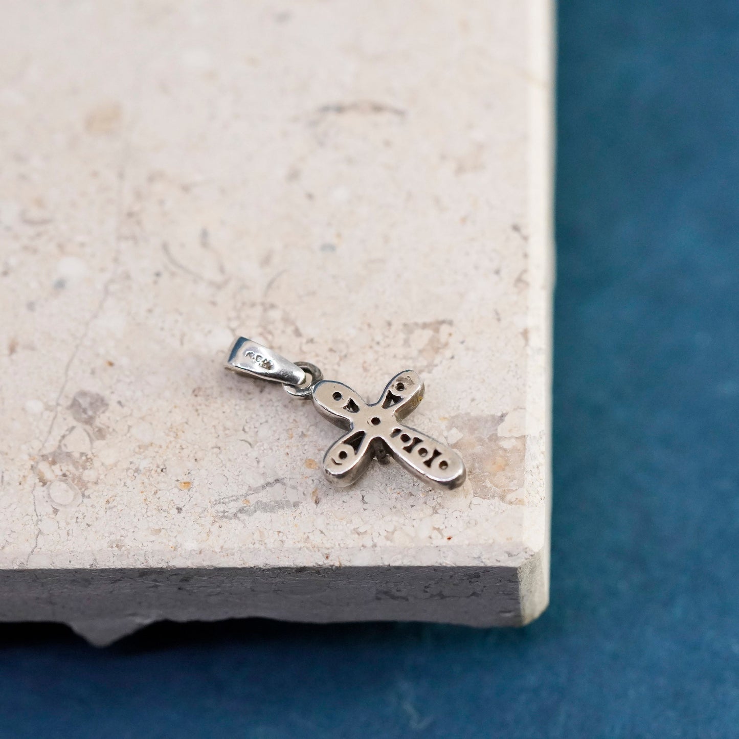 Vintage Sterling silver handmade pendant, 925 cross with cz