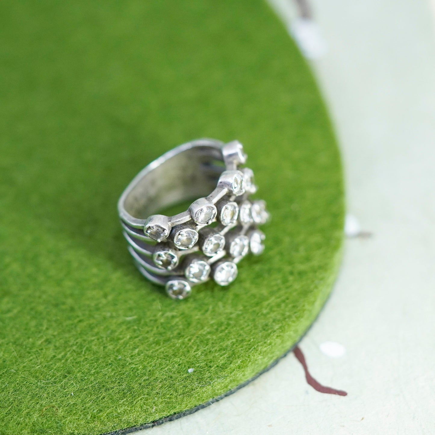 Size 6.75, vintage jewelry, sterling 925 silver cluster Cz engagement ring