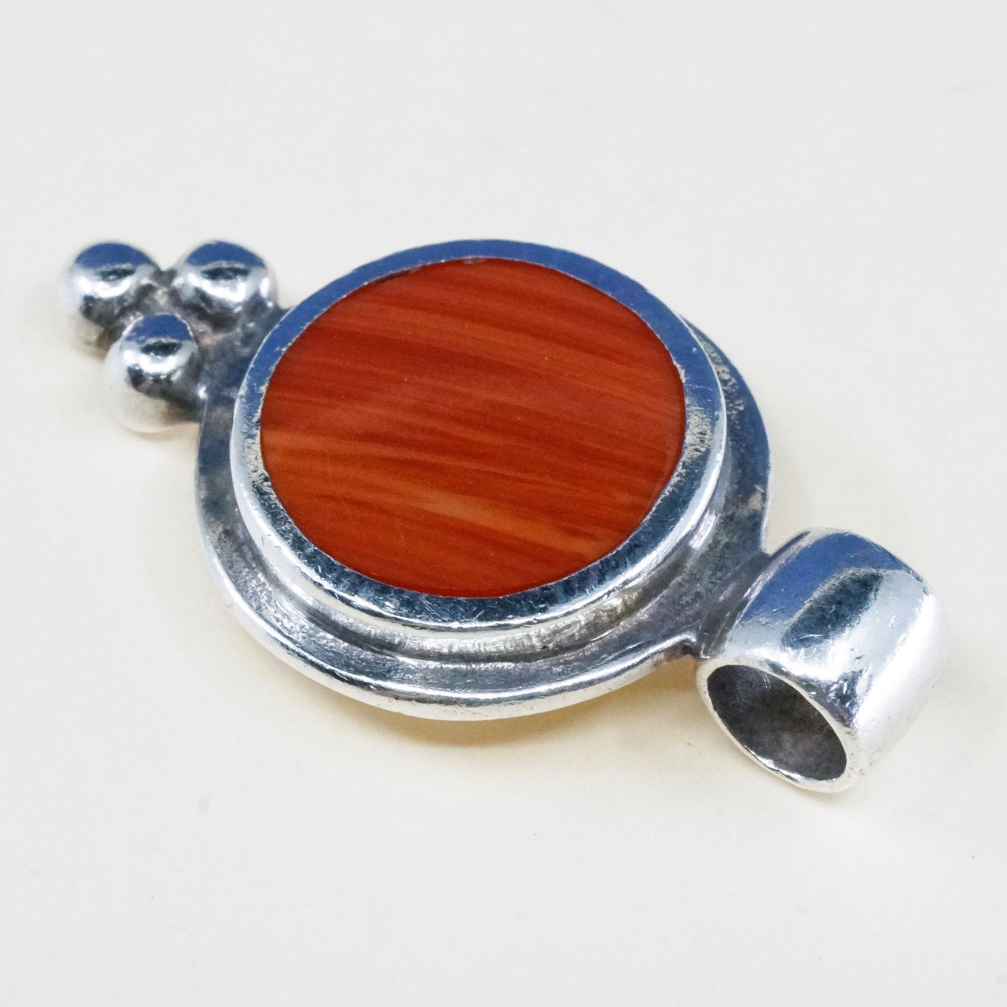 vintage handmade sterling silver pendant, Mexico ATI 925 with agate
