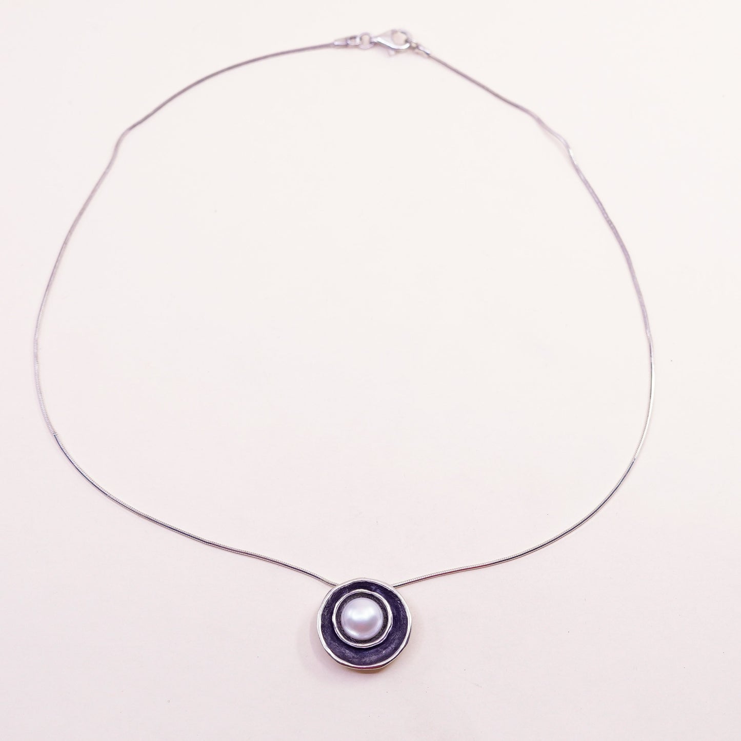 18”, Israel Shablool Didae sterling silver 925 necklace, snake chain pearl