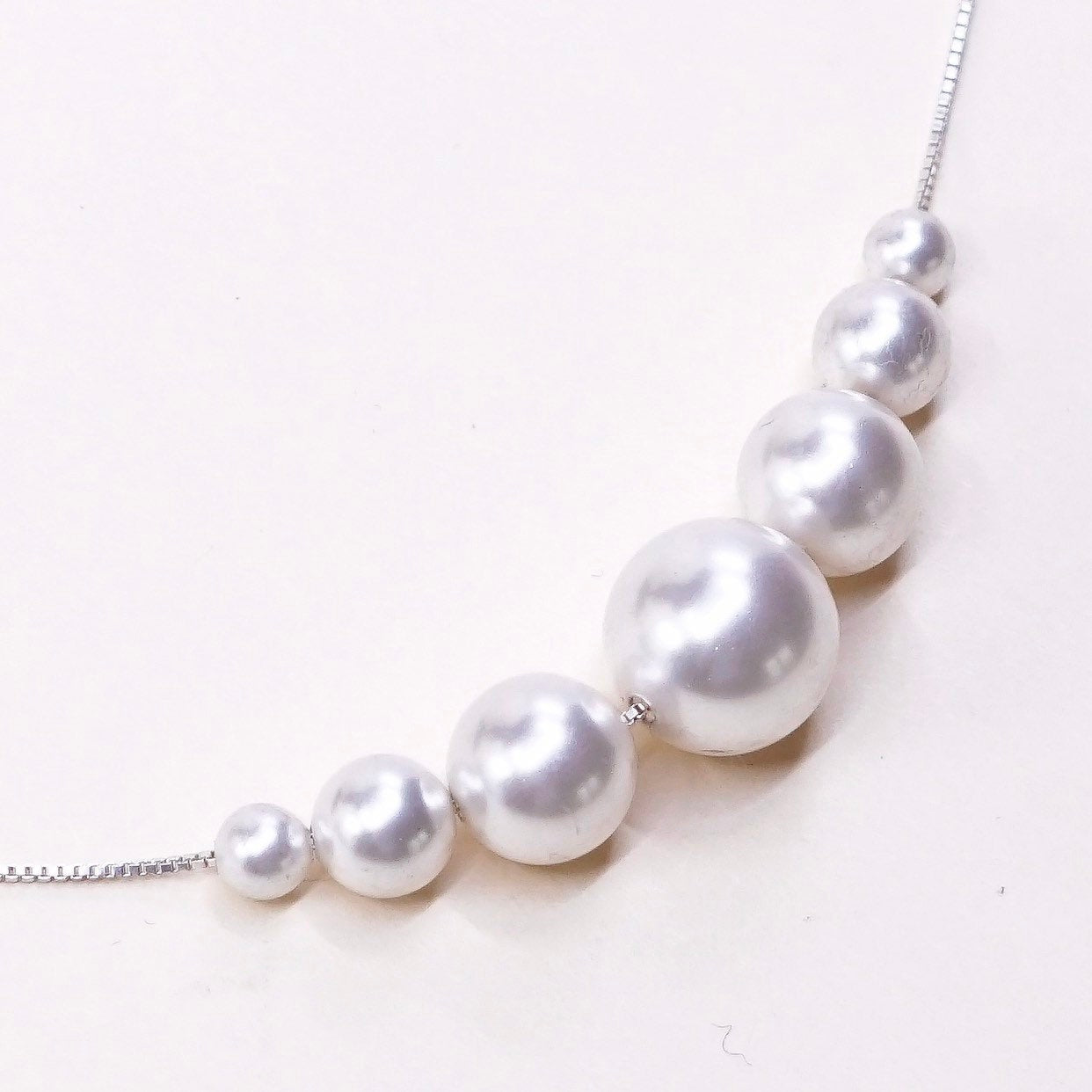 18", VTG FMA Sterling 925 silver handmade graduated pearl beads necklace