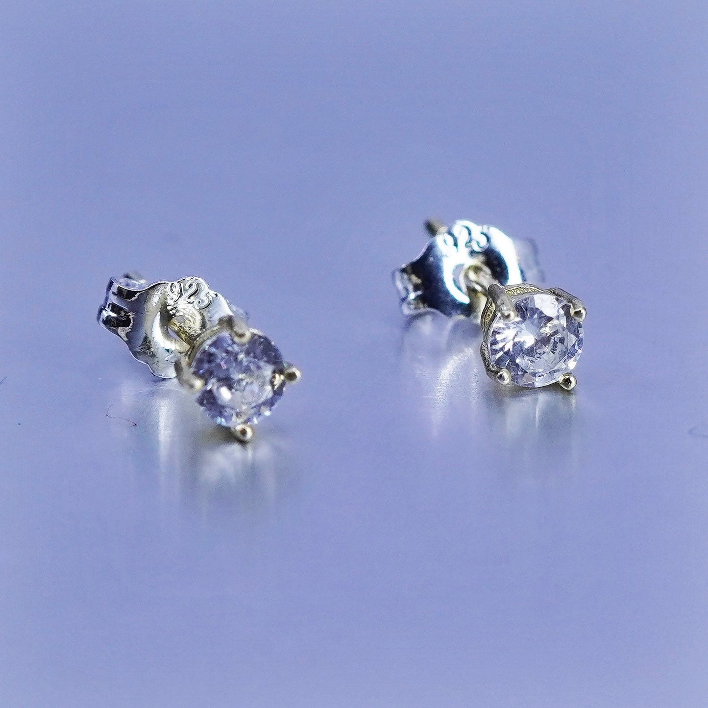 Vintage vermeil gold over Sterling 925 silver earrings, studs with cz