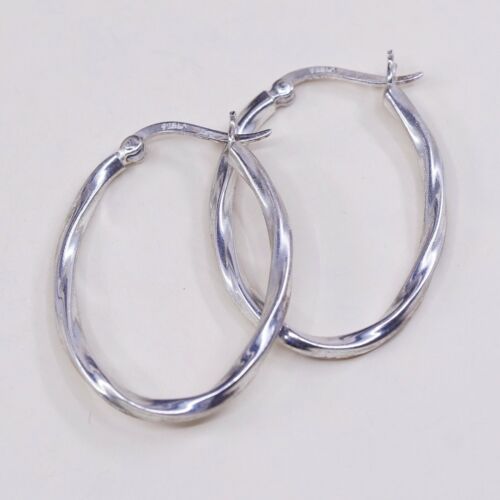 1.25”, Vtg Sterling Silver Hoops, Puffy 925 Twisted elegant earrings, Huggie