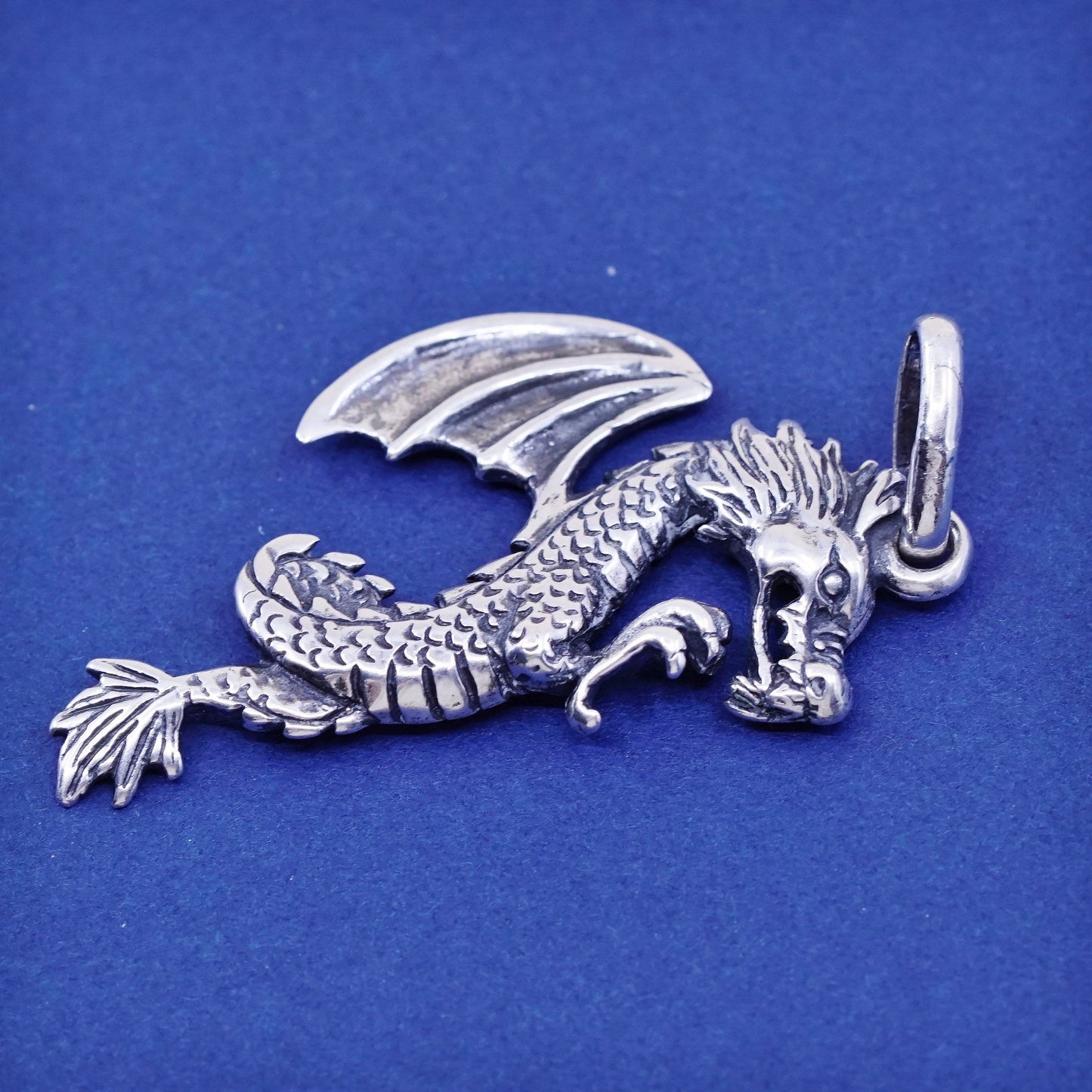 Vintage sterling silver handmade pendant, 925 silver dragon charm