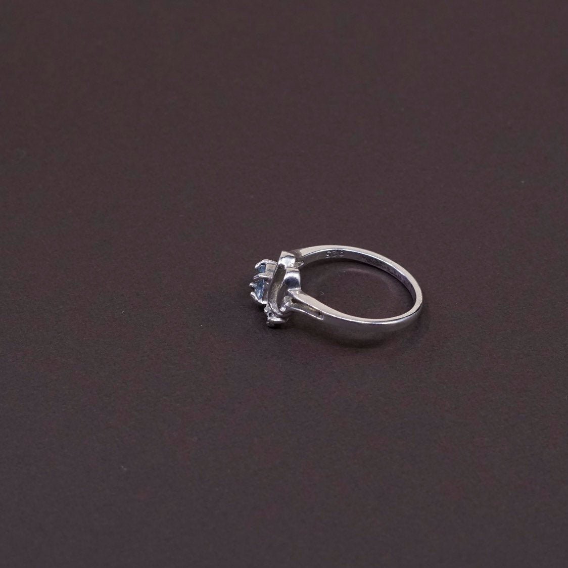 sz 8.25, vtg sterling silver handmade ring, 925 with blue topaz