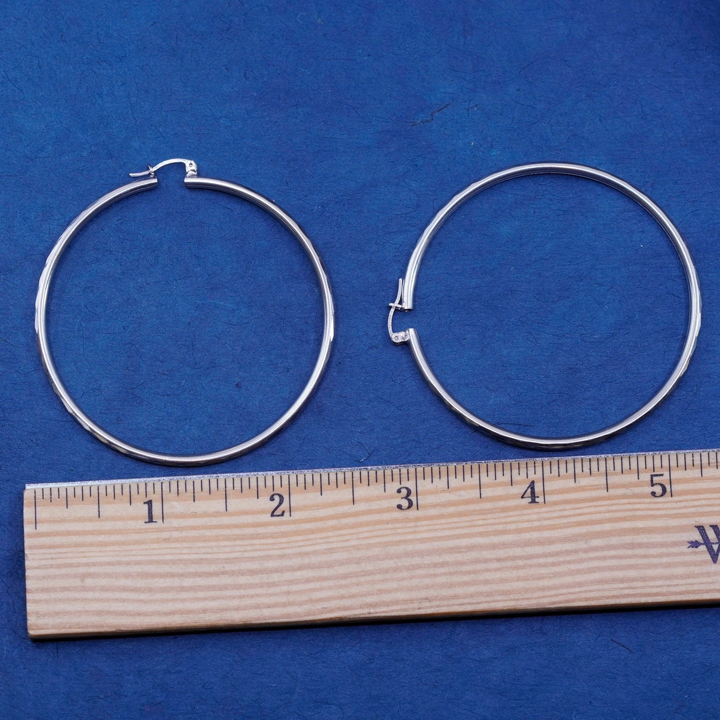2.25”, vintage Mexico Sterling 925 silver handmade huge textured hoop earrings