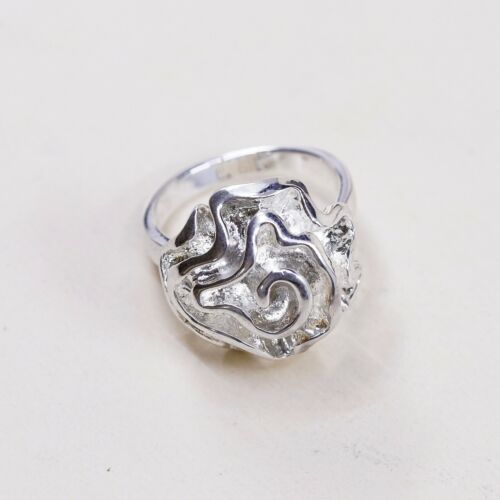 Sz 7, Vtg carolyn pollack Sterling 925 Silver Handmade Rose Bud Flower Band Ring