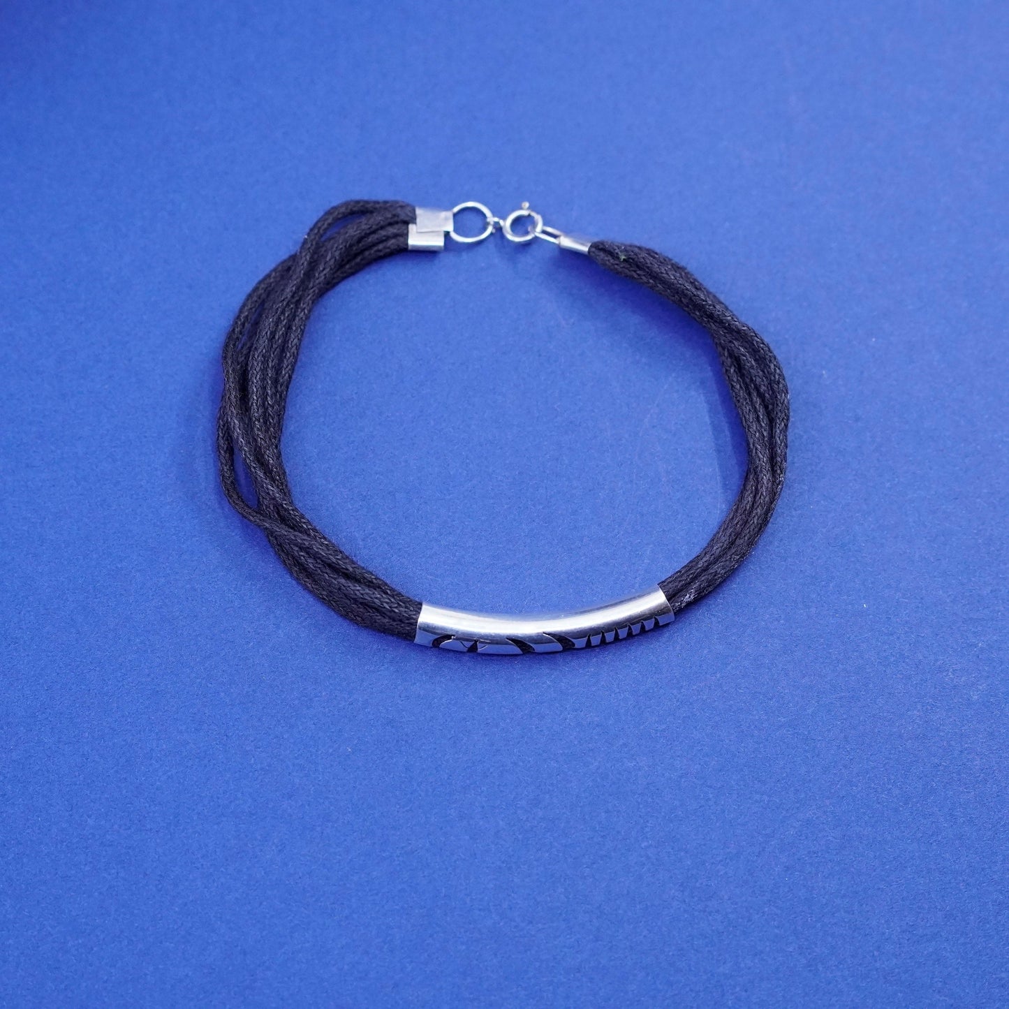 6.5”, Sterling 925 silver handmade bracelet with linen thread and moon star bar