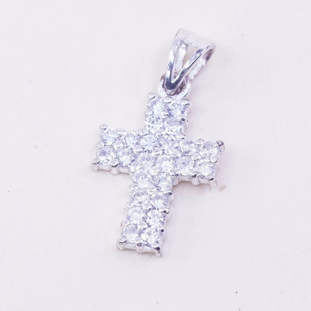 Vintage sterling silver pendant, 925 cross handmade pendant with Cz