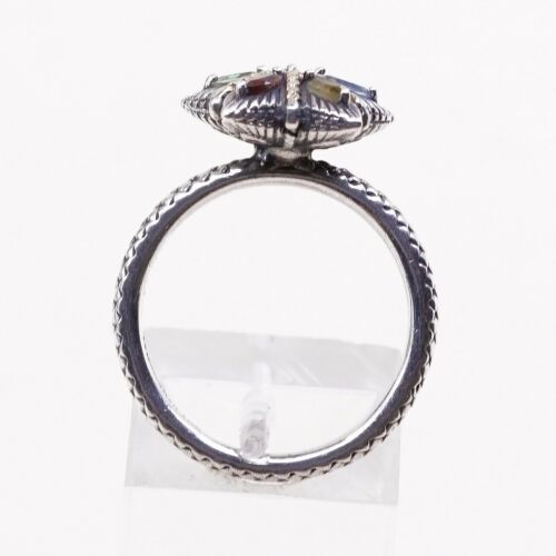 Sz 7.25, Sterling Silver handmade Ring, 925 Star W/ Crystal n 14K Gold Accent