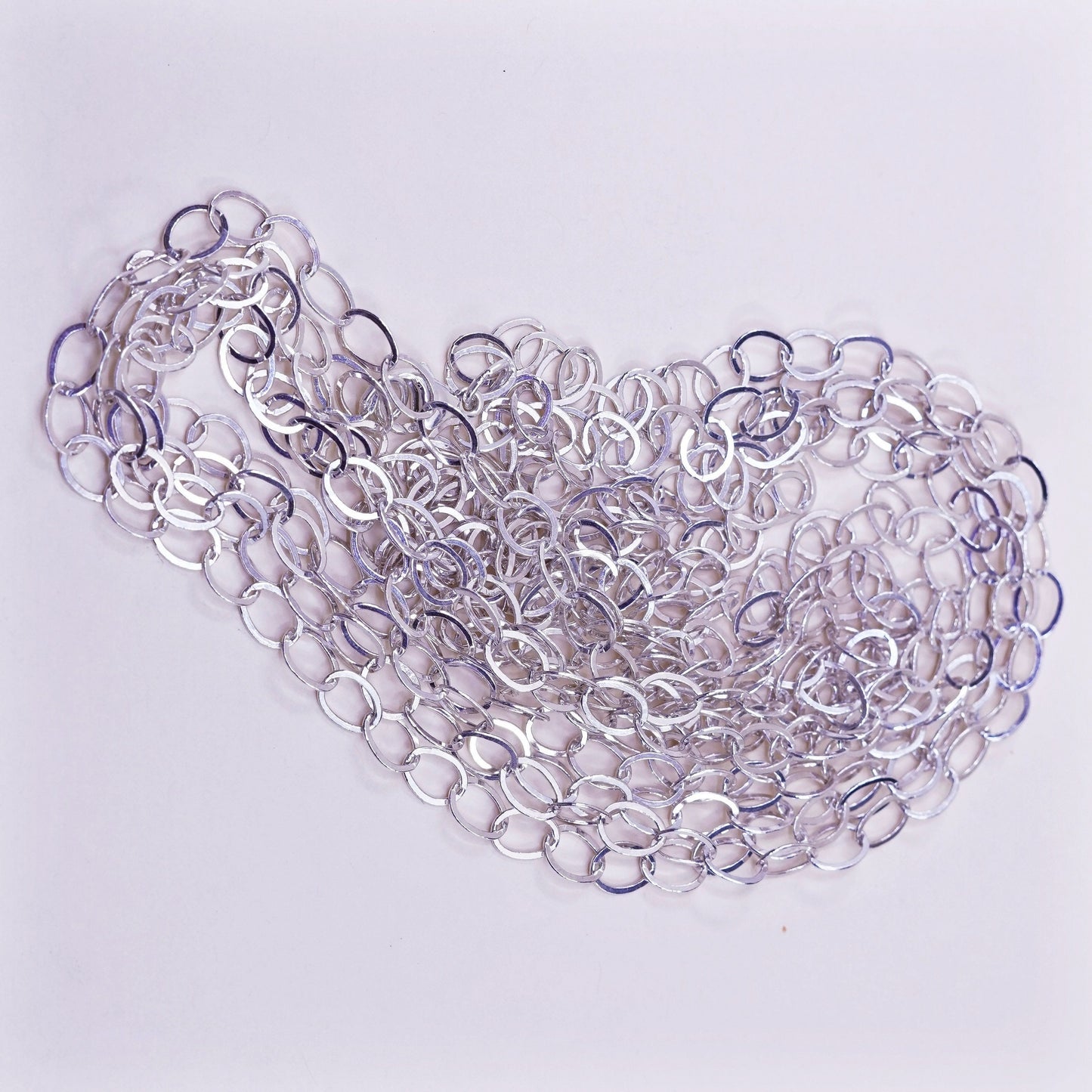 96” 7mm, vintage Sterling 925 silver flatten circle extra long necklace