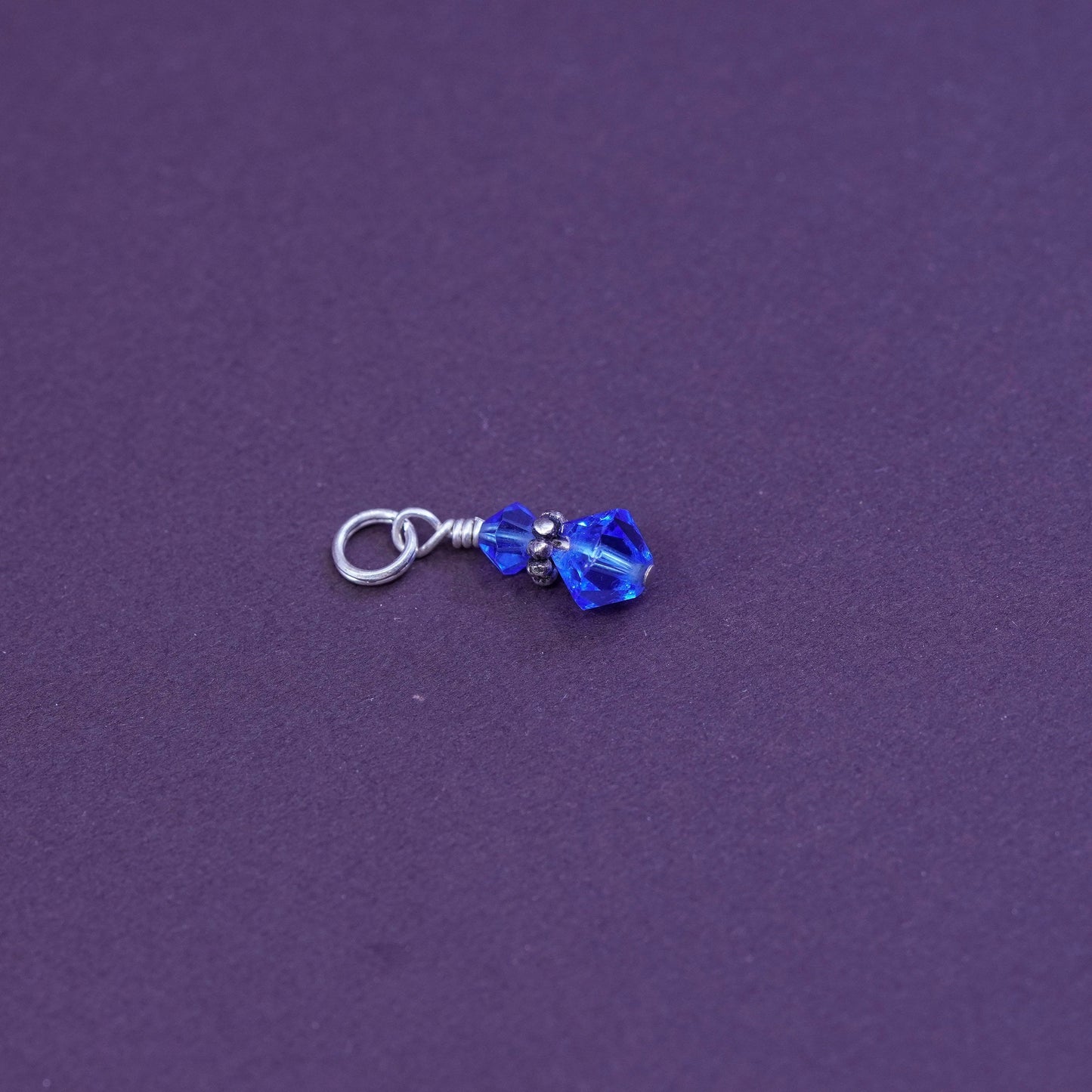 Vintage sterling silver handmade pendant, 925 charm with blue crystal