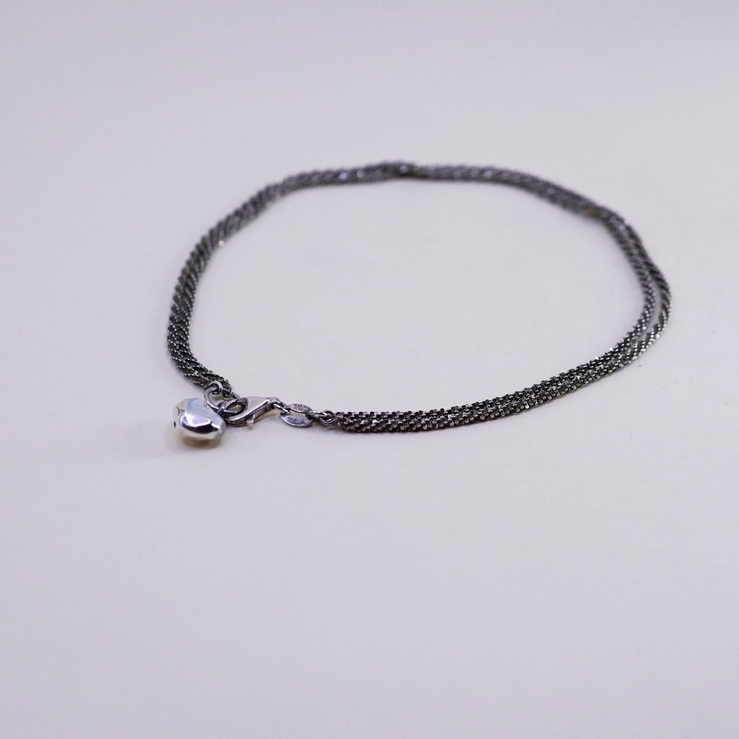 10.75”, vtg Milor sterling silver abort anklet, 925 twisted double chain heart