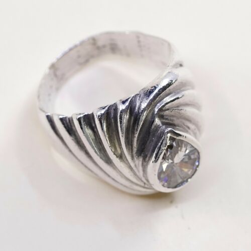 Sz 8.75, Sterling Ring, 925 Silver Statement Ring W/ teardrop CZ, Silver Tested