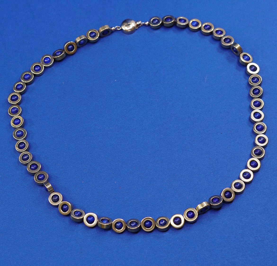 18”, Vermeil gold over Sterling silver necklace w/ evil eye N lapis lazuli bead