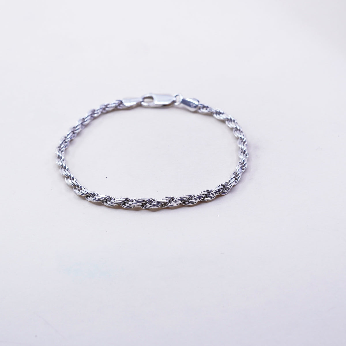 7”, 3mm, Vintage sterling 925 silver Italy rope chain bracelet