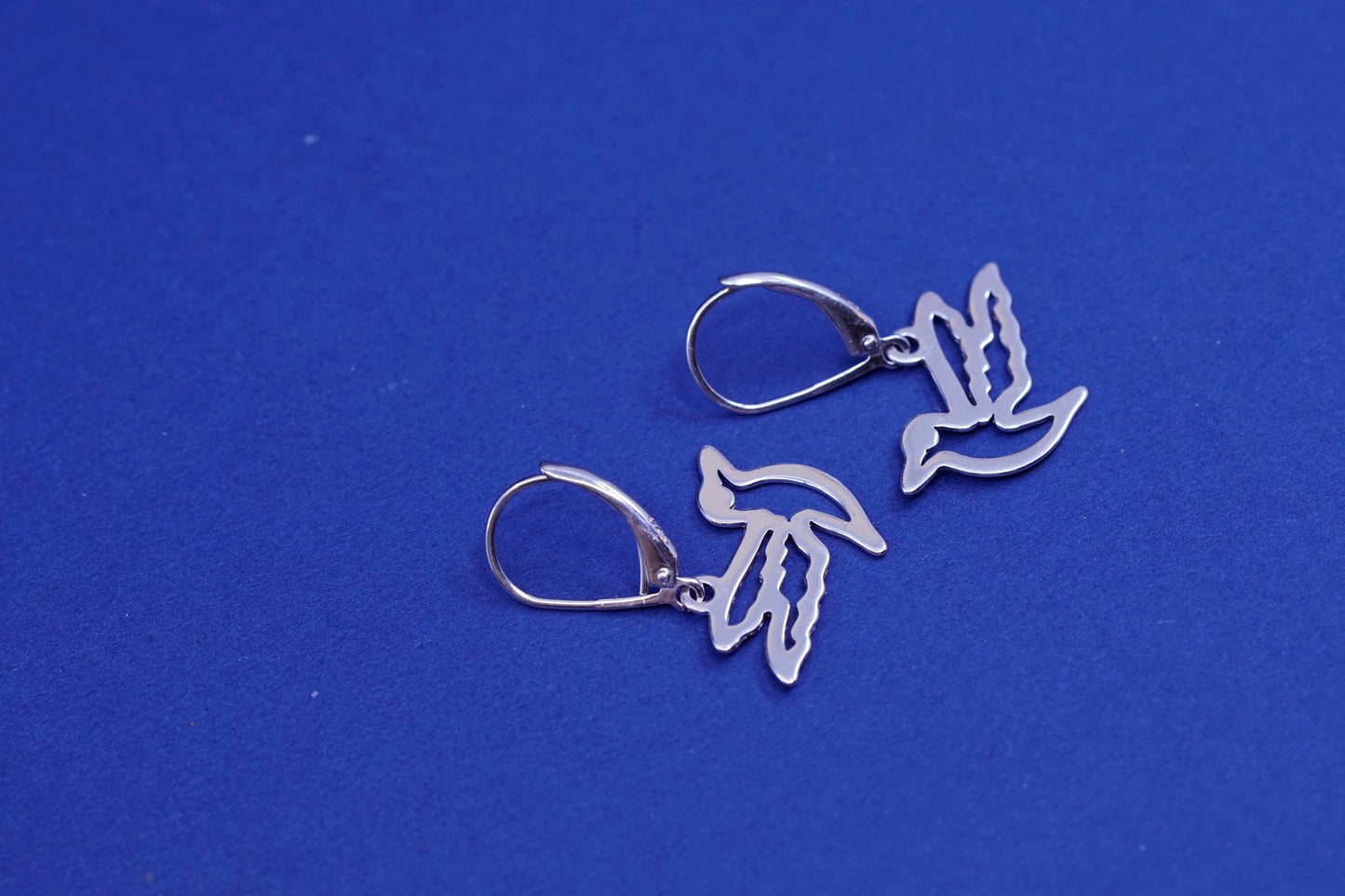 Vintage Sterling silver handmade bird earrings, 925 dove dangles