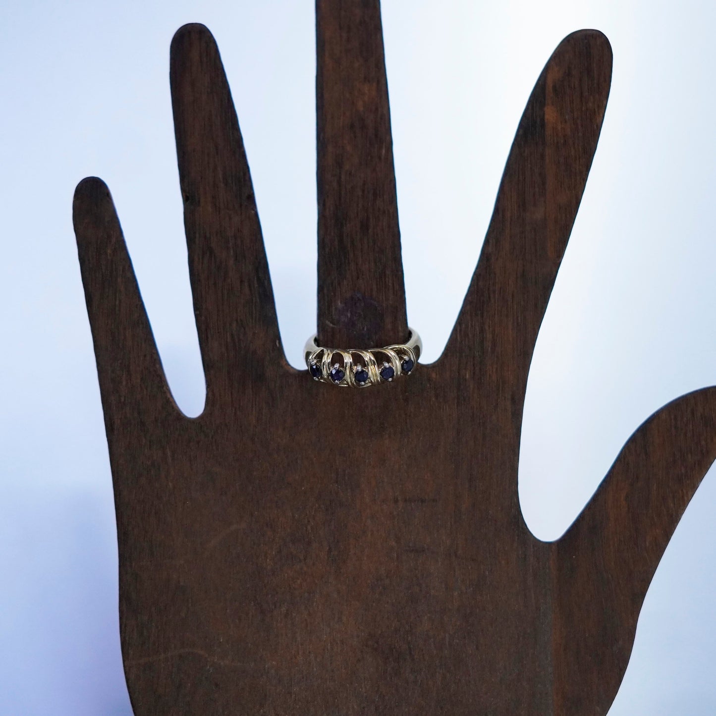 Size 8.25, vintage vermeil gold filled Sterling 925 silver ring with sapphire