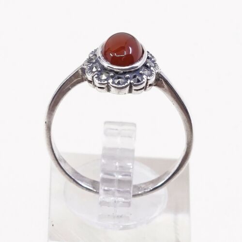 Sz 9.5, Vtg Sterling Silver Handmade Ring, 925 Statement Ring W/ Carnelian