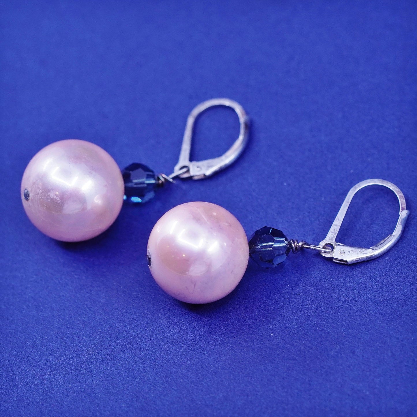 Vintage sterling silver handmade earrings, 925 hooks with crystal pink pearl