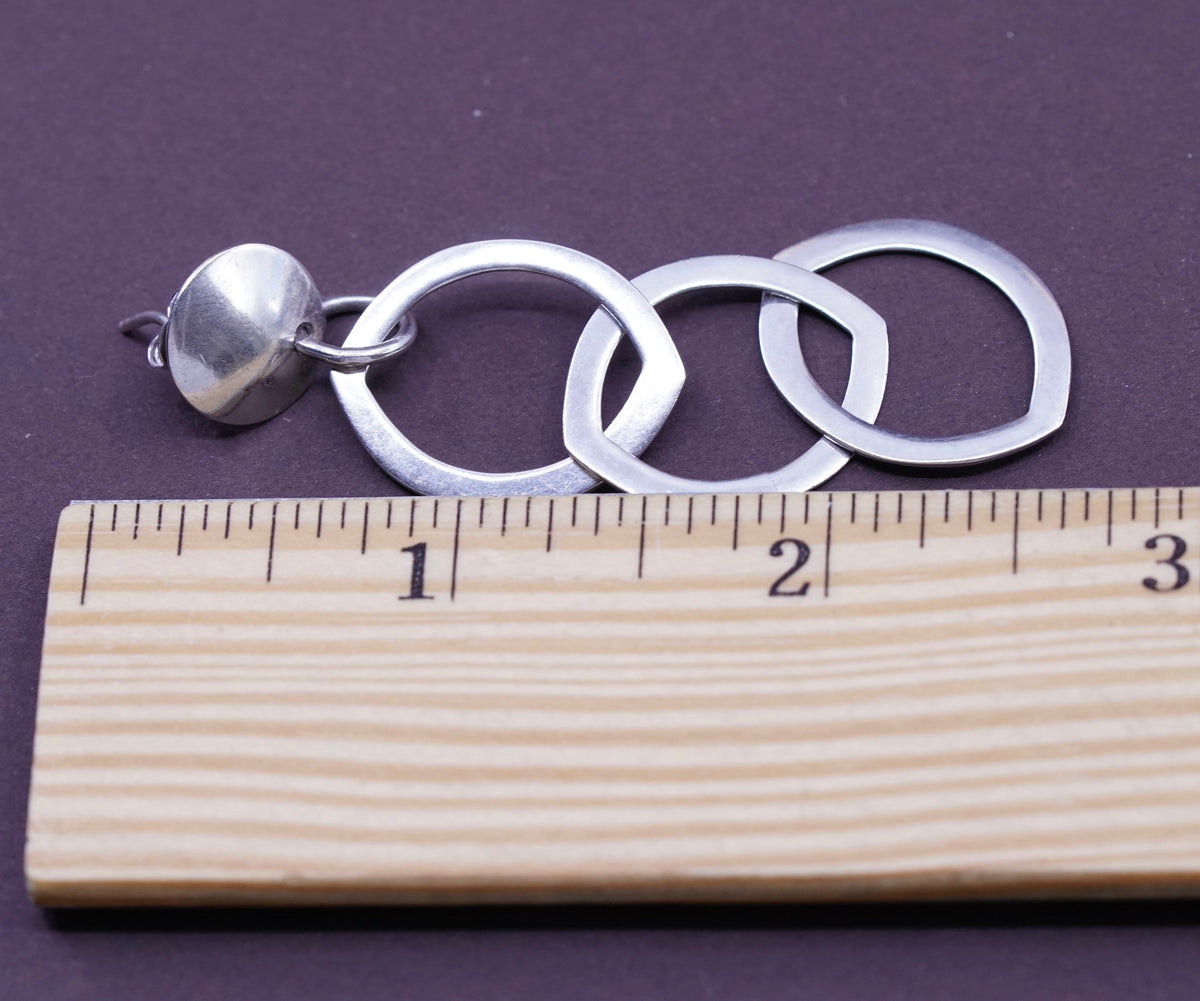 Vintage Sterling silver handmade earrings, Modern 925 flatten entwined circle