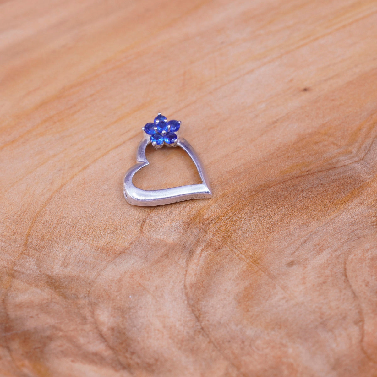 Vintage sterling silver pendant, 925 heart with sapphire and diamonds