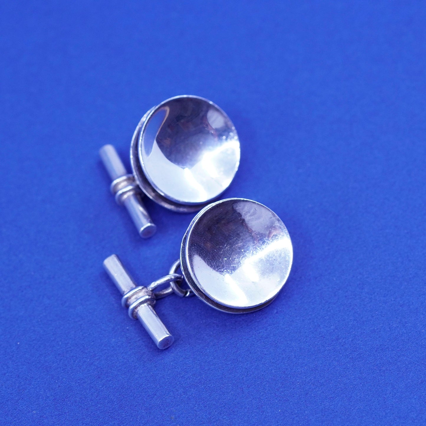 Vintage sterling silver Handmade cufflink, antique Mexico round 925 cuff links