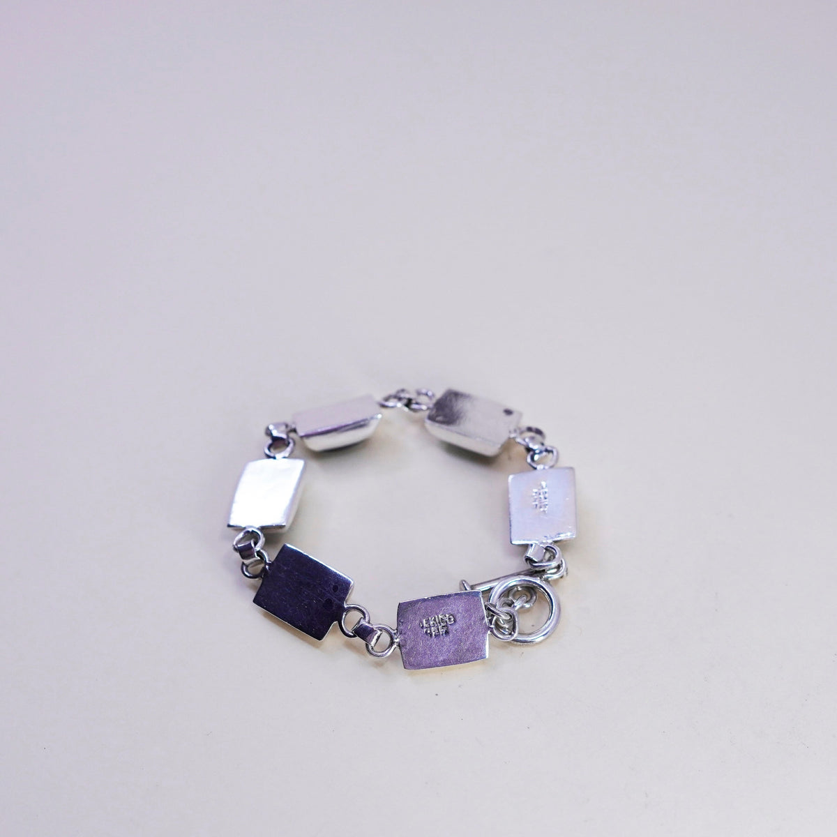 7”, Vintage mexico Sterling 925 silver handmade bracelet with onyx