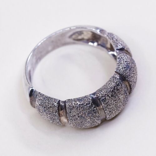 Size 8, Italy Milor Sterling Silver Handmade Ribbed Ring, 925 Silver Matt Band